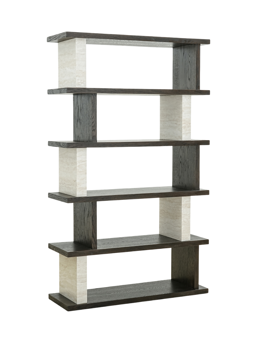 
Grosses Design Regal „Waldorf“ aus Marmor & Eichenholz