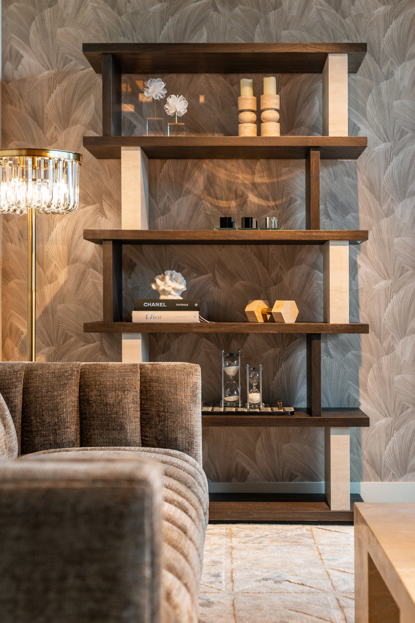 
Grosses Design Regal „Waldorf“ aus Marmor & Eichenholz