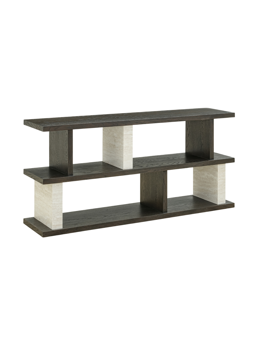 
Grande consolle di design «Waldorf» in marmo e legno di quercia