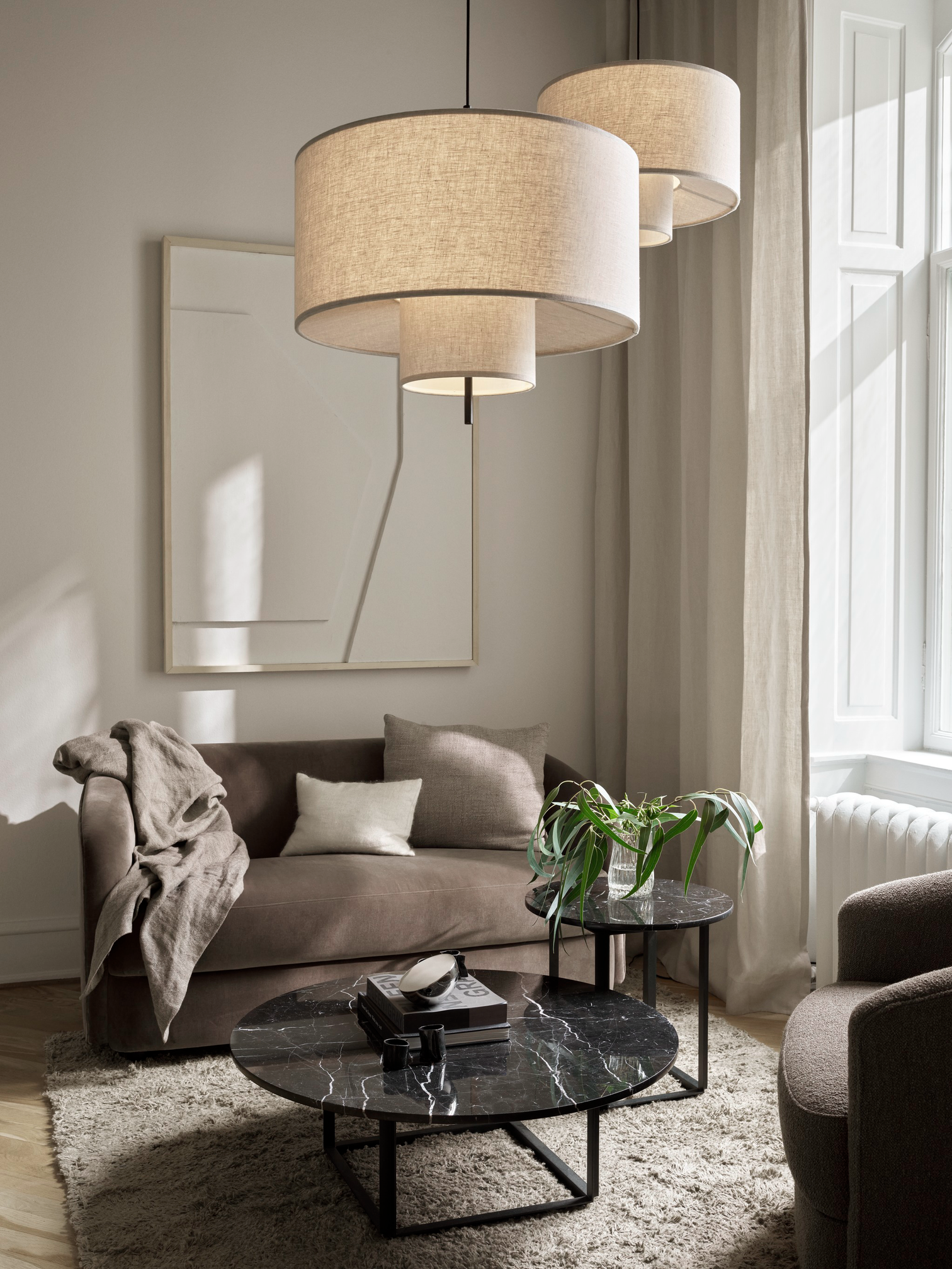 
Grande suspension design « Margin », différentes tailles - Abat-jour : Beige, Câble : Noir / Ø 50 cm