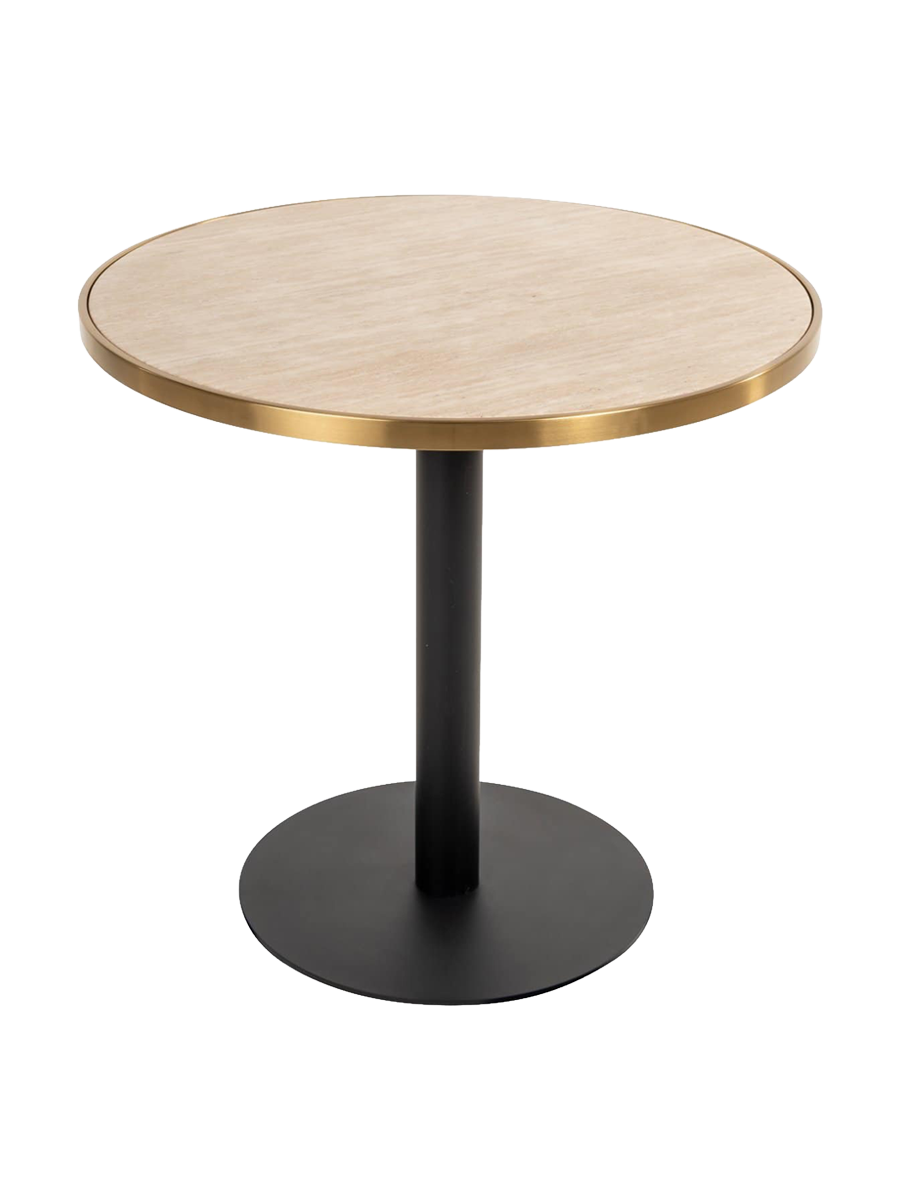 
Table bistrot ronde design « Brazza » en acier inoxydable et marbre artificiel