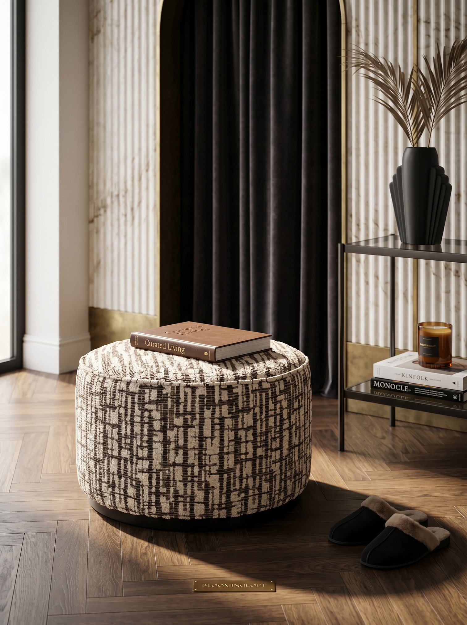 
Designer ottoman "Lexie", various sizes - Ø 70 cm / Cream