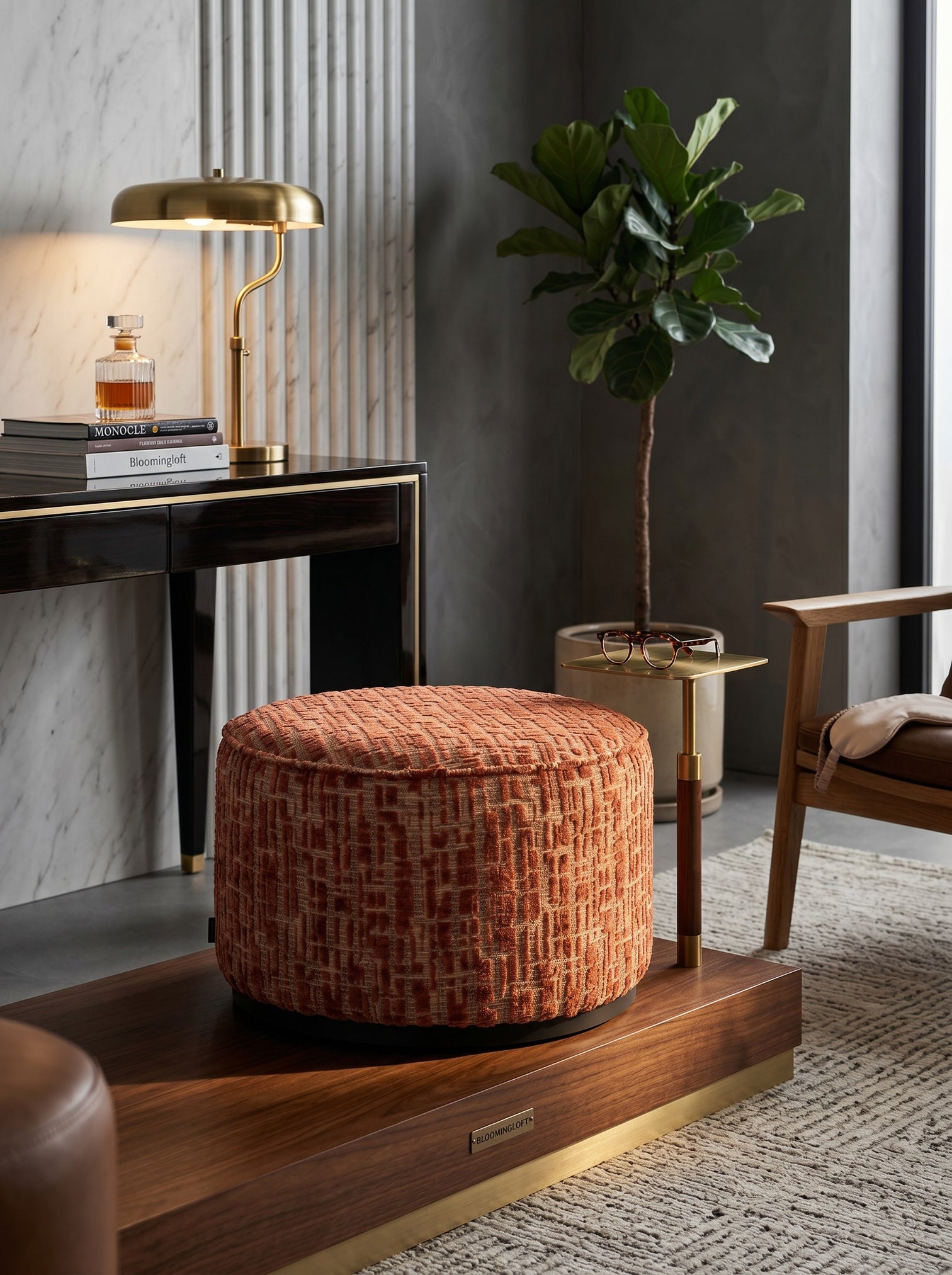 
Designer ottoman "Lexie", various sizes - Ø 70 cm / Earth