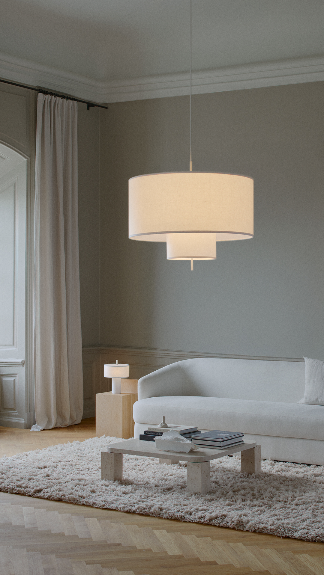 
Grande suspension design « Margin », différentes tailles - Abat-jour : blanc, câble : blanc / Ø 90 cm