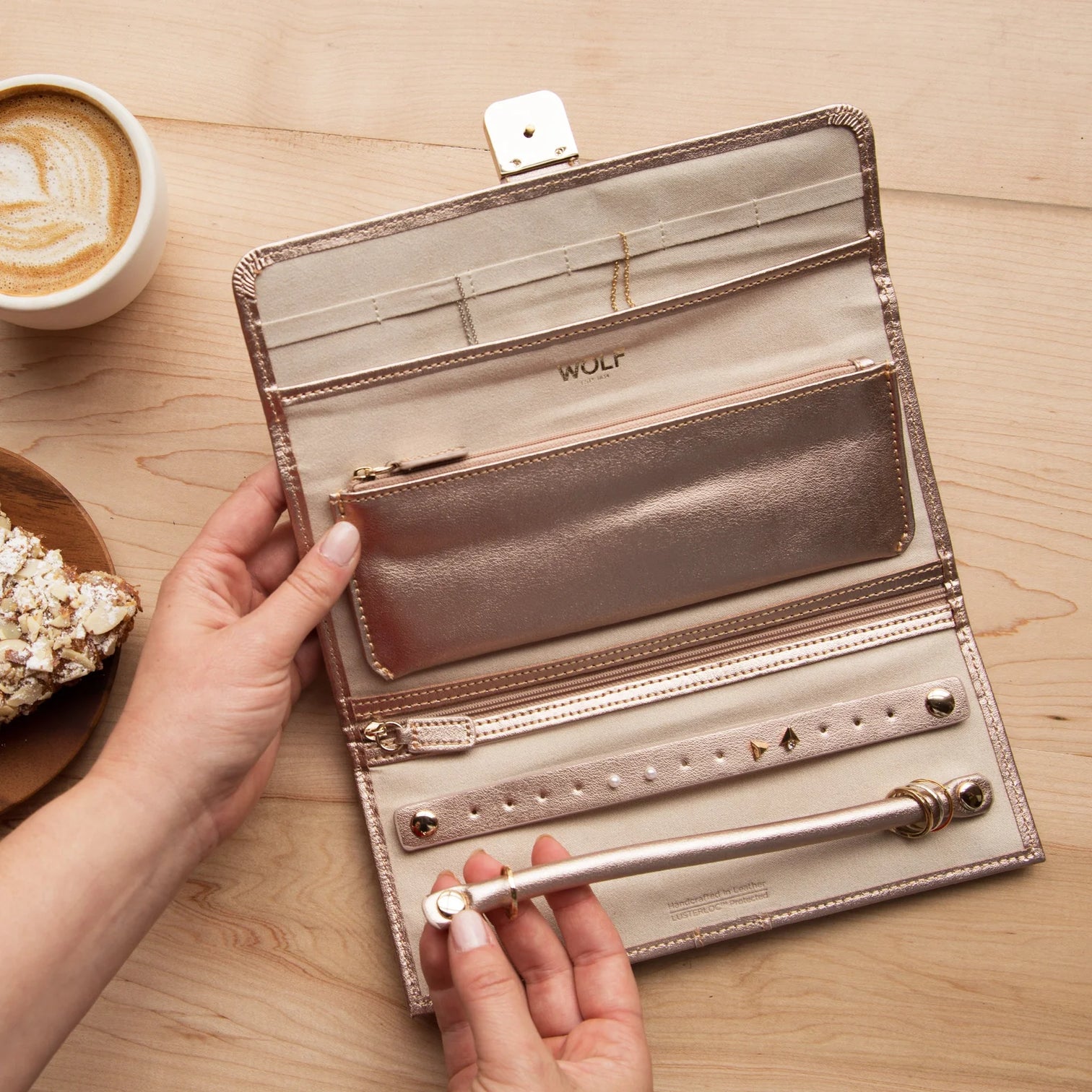 
Genuine Leather Jewelry Roll & Case "Palermo" - Rose Gold