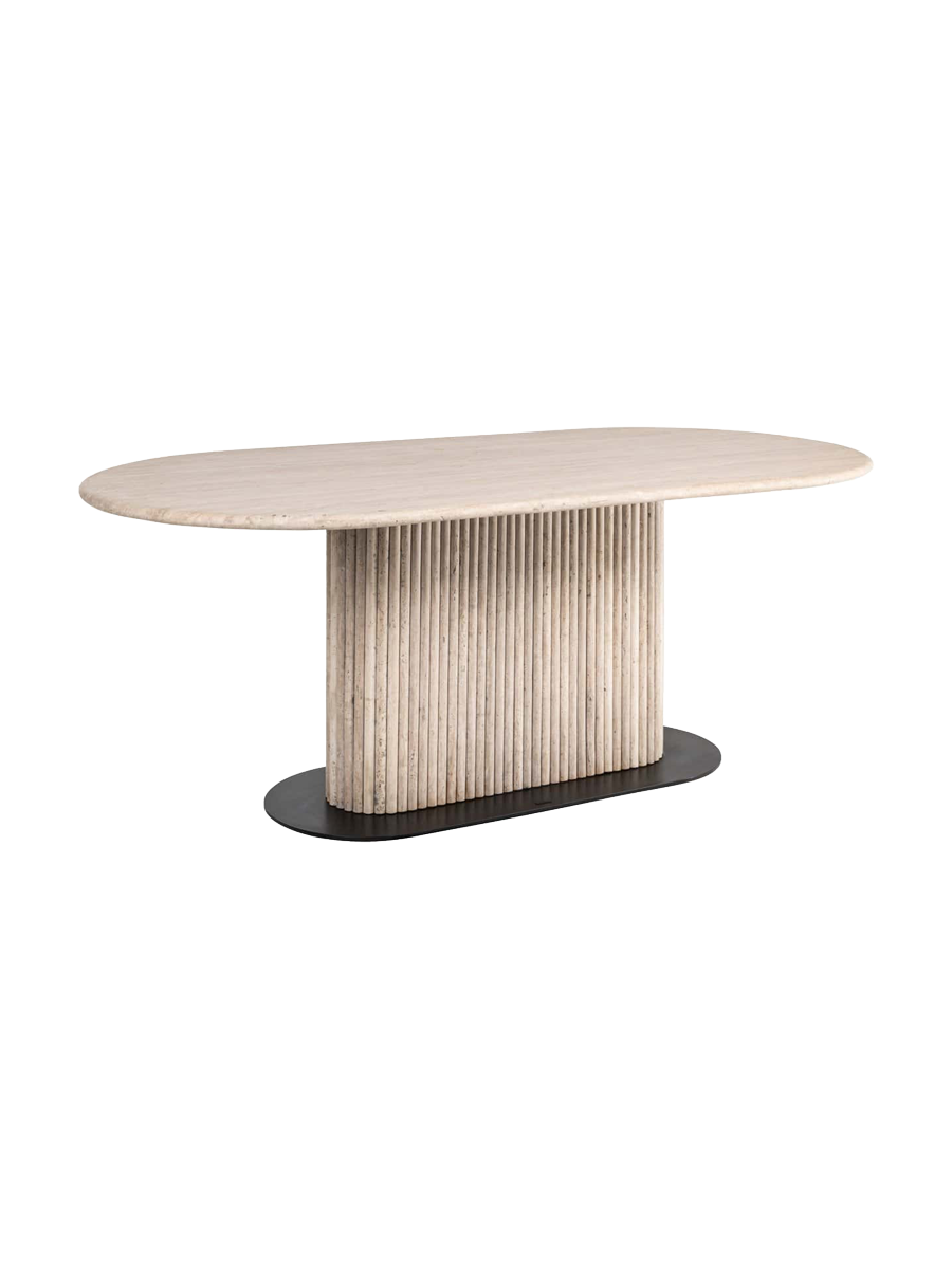
Ovaler Design Esstisch „La Cantera“ aus Travertin, 200 x 100 cm