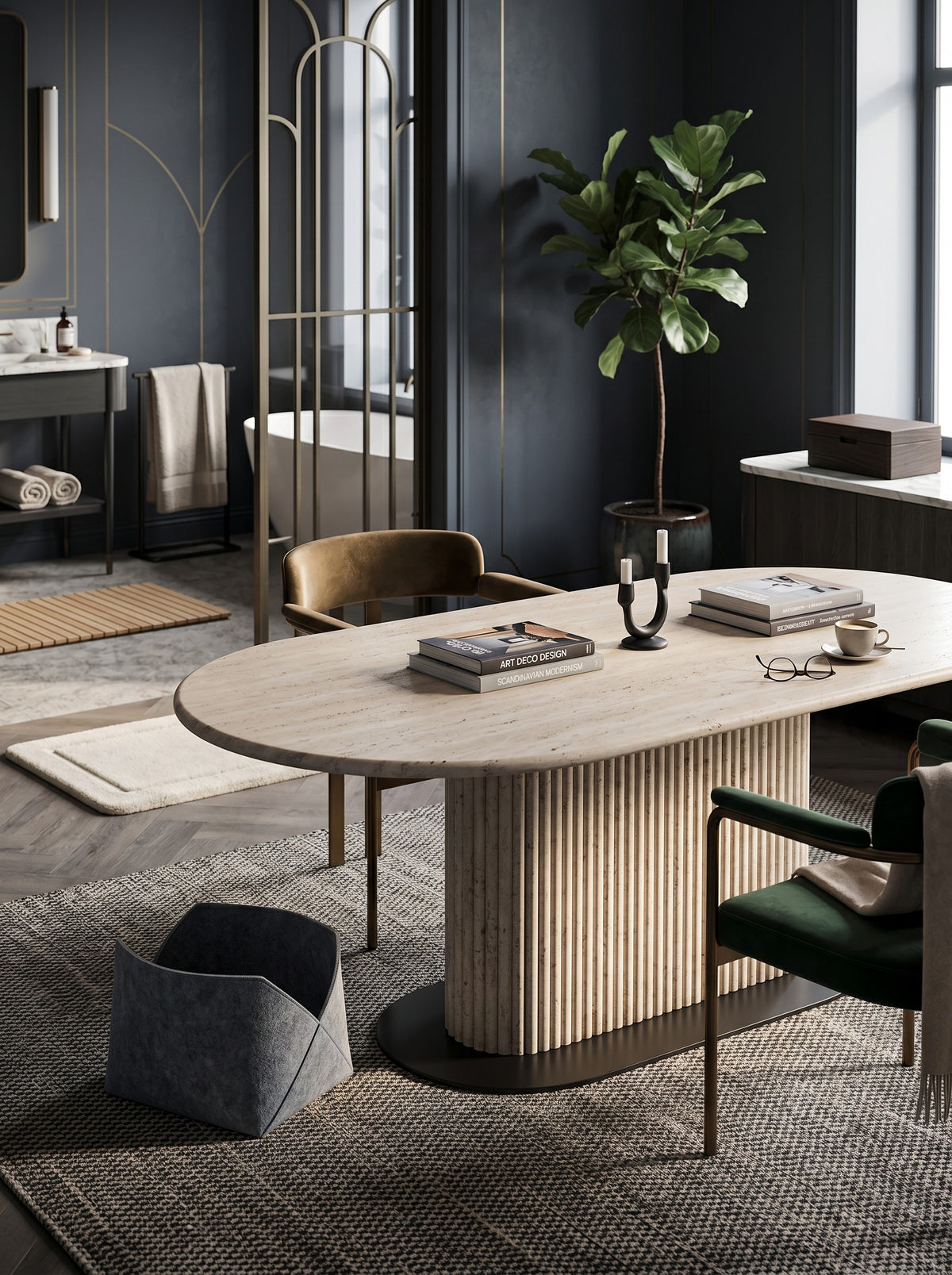 
Ovaler Design Esstisch „La Cantera“ aus Travertin, 200 x 100 cm