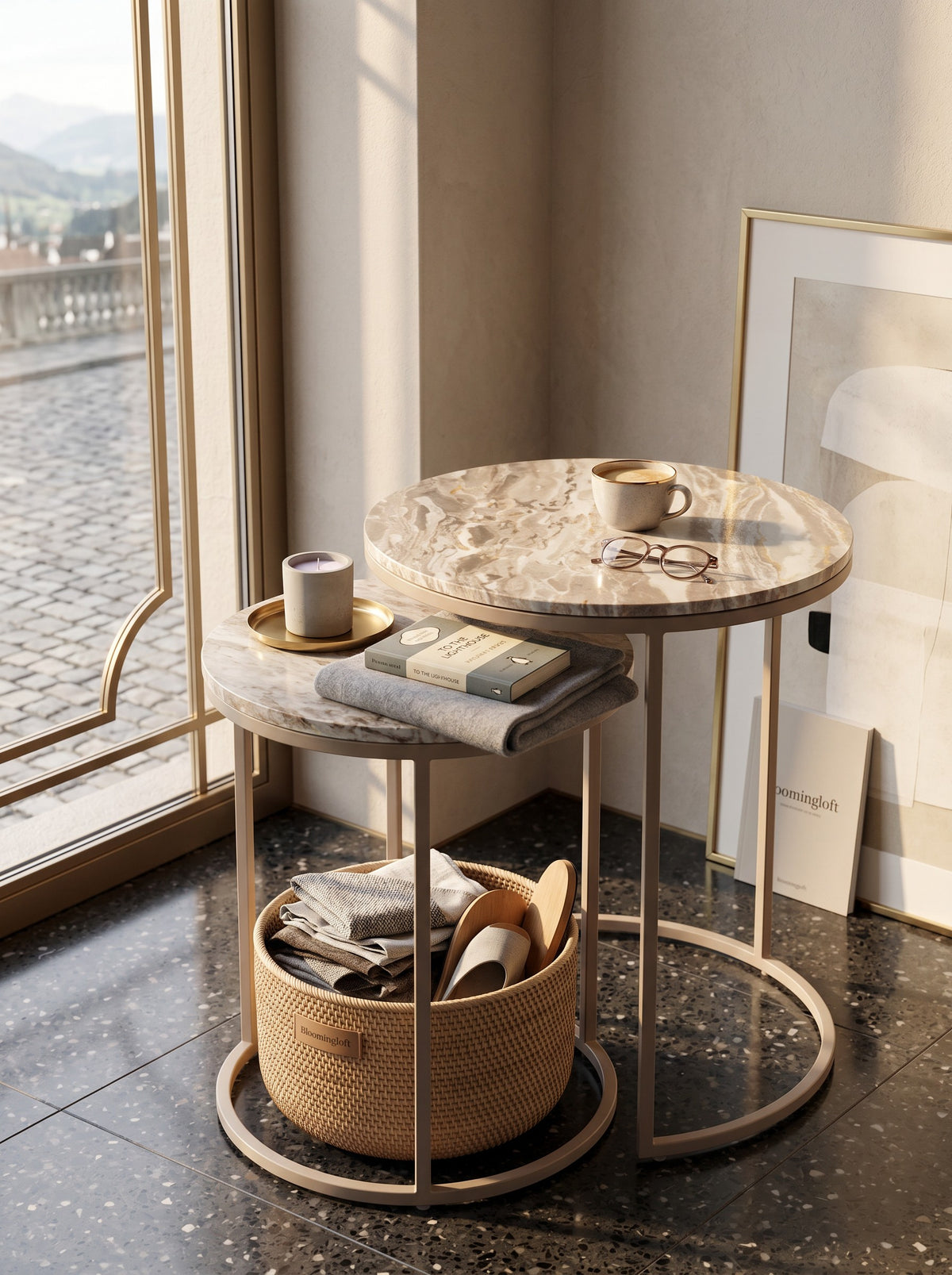 
"Fairfax" Marble Design Side Table Set (2 Pieces)