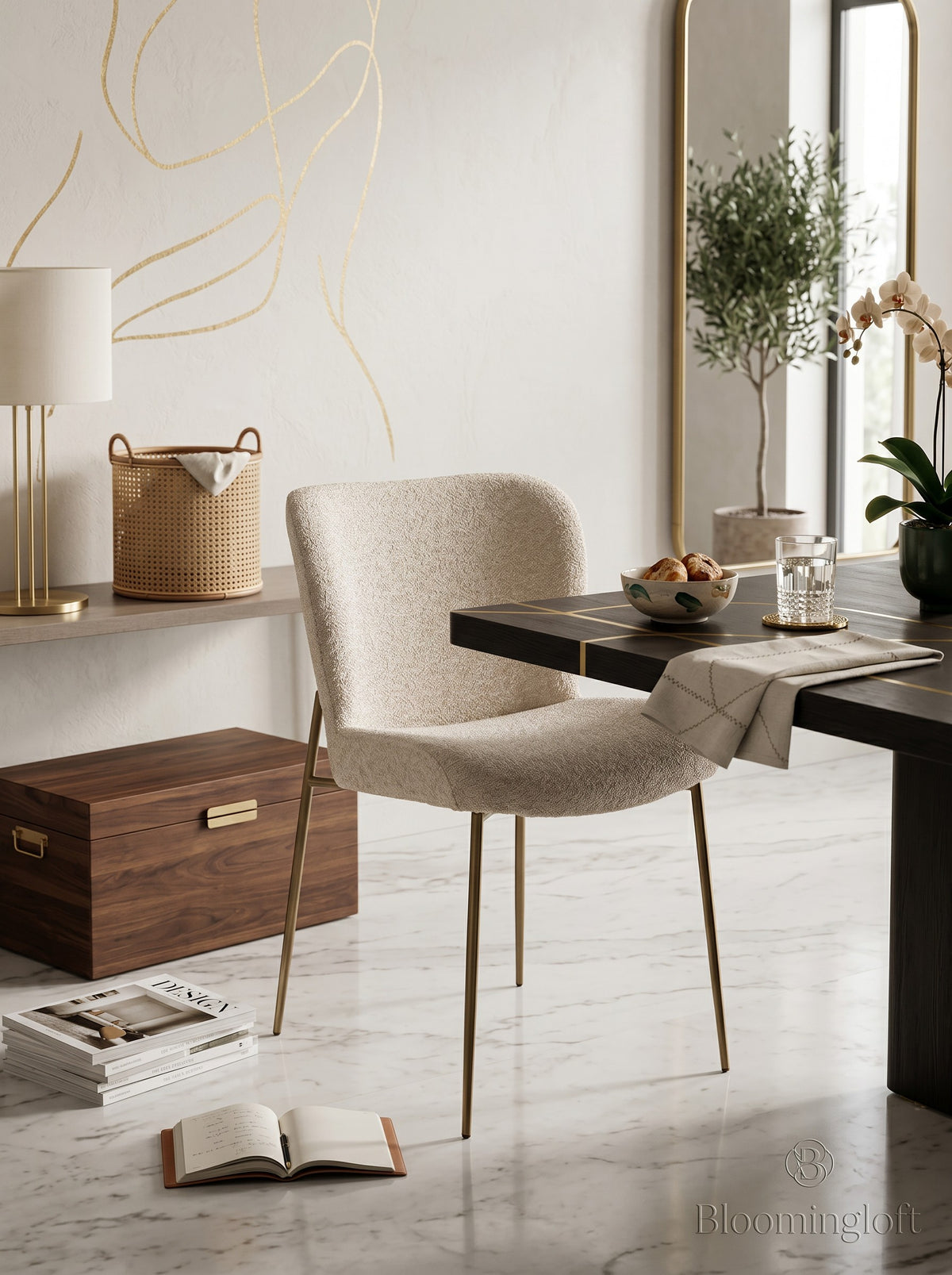 
Lot de 2 chaises design de qualité supérieure « Darby » - Biscuits secs / Or