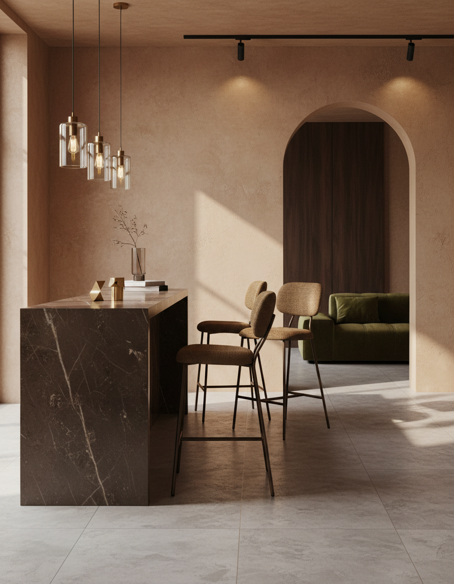
Set di 2 sgabelli da bar di design di alta qualità «Xenia» - Telaio: Bronzo, rivestimento: Brandy Fusion