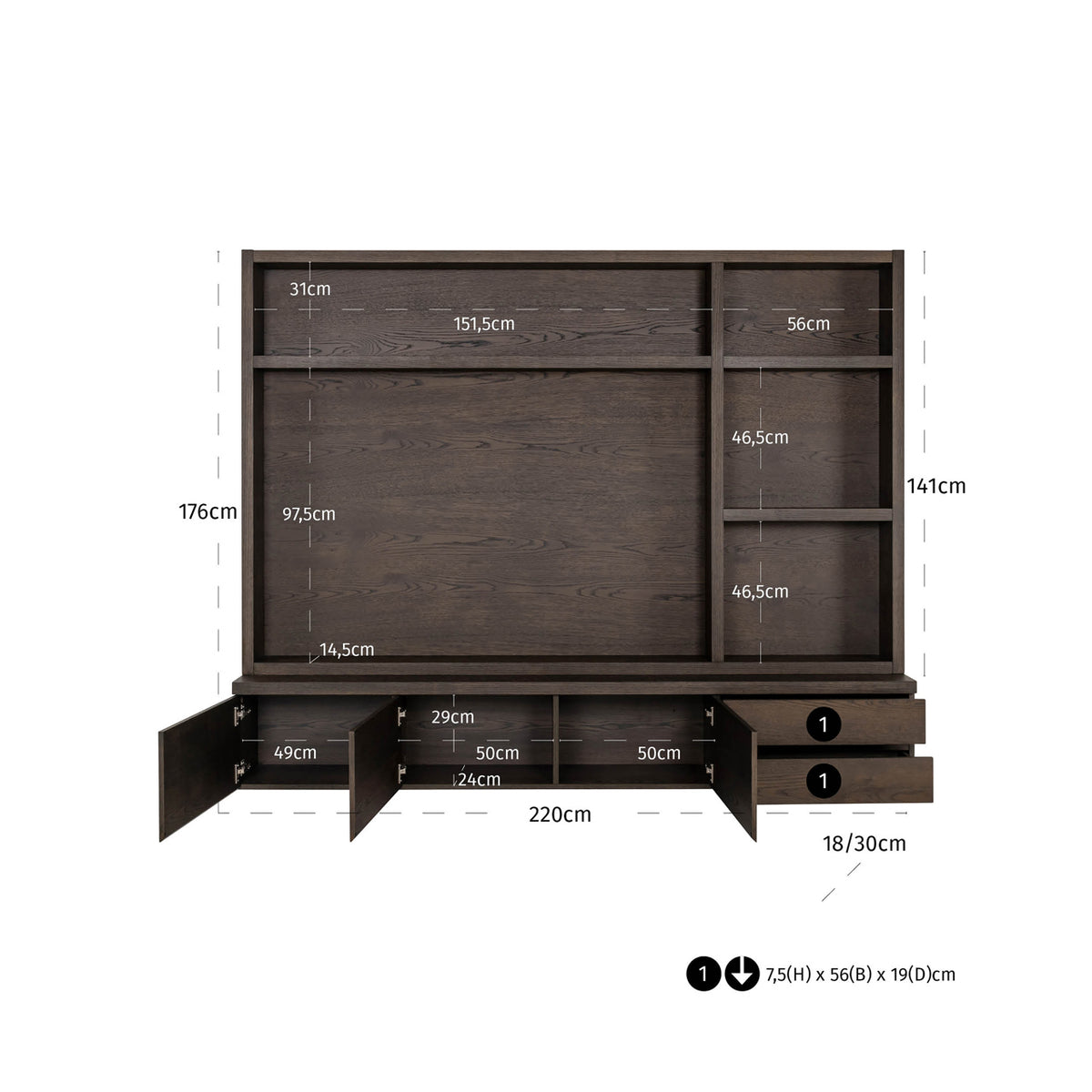 
Madia bassa di design «Lachance», diverse dimensioni - 30 × 220 × 176 cm
