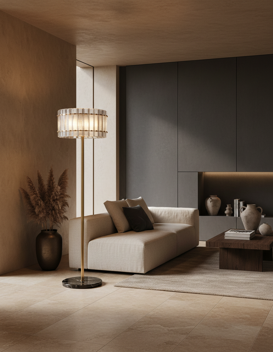 
Lampadaire design « Feline » avec socle en marbre