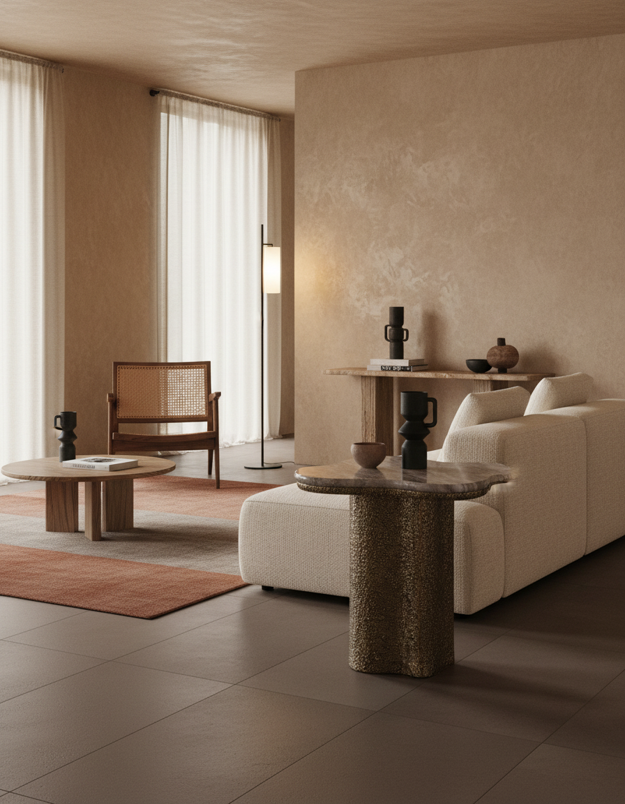 
"Abandos" Designer Side Table with Marble Top