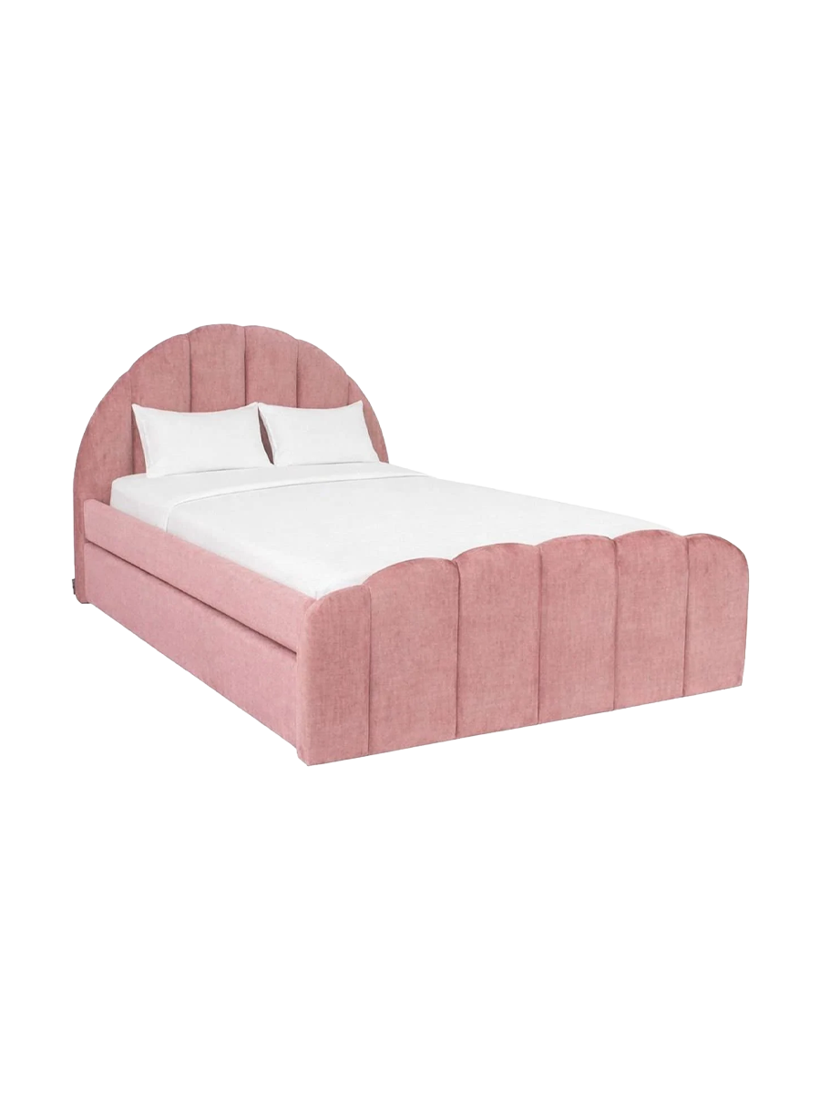 
"Pixie" Designer Upholstered Bed with Pull-Out Function - Pink