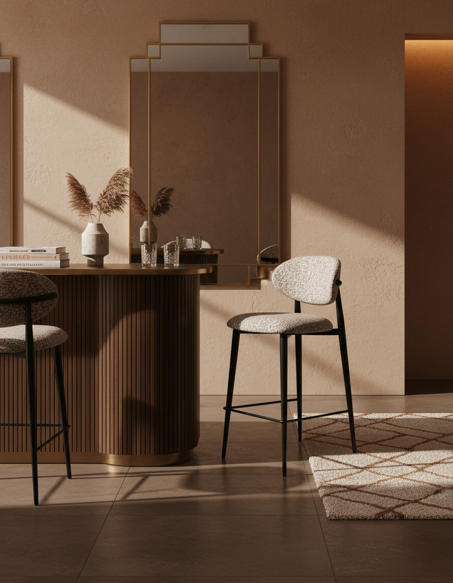 
Sedia da bar di design di alta qualità “Dantes” - Cornice: Nero, rivestimento: Natural Geo / Altezza della seduta 66.5 cm