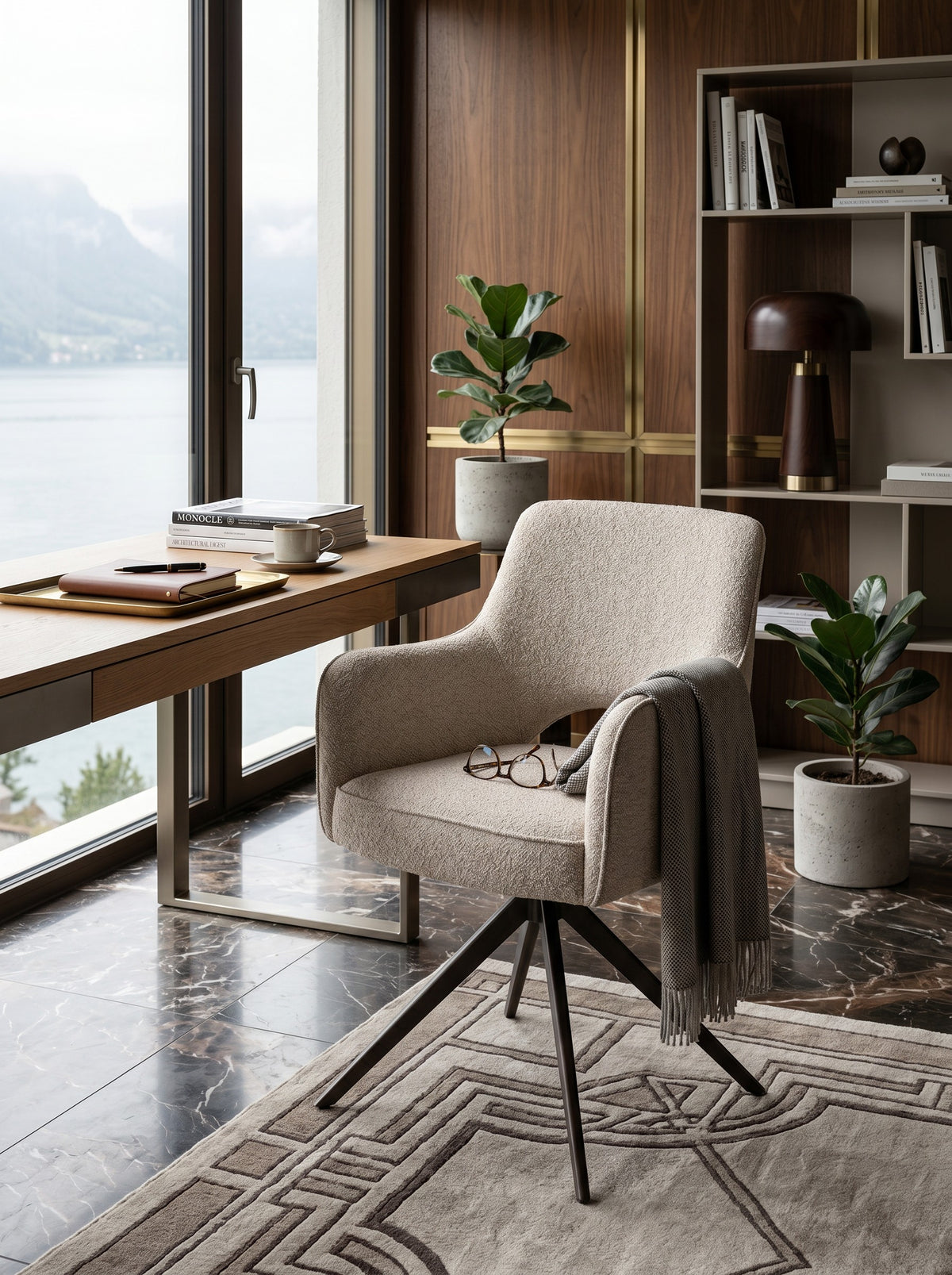 
Fauteuil design pivotant à 360° « Ginevra » - Piètement : noir, Revêtement : beige Biscotti