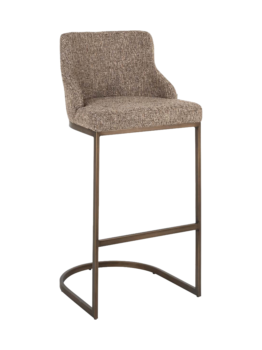 
Sedia da bar di design di alta qualità “Bolton”, set da 2 - Piedini: Brushed Gold, rivestimento: Brown Tweed