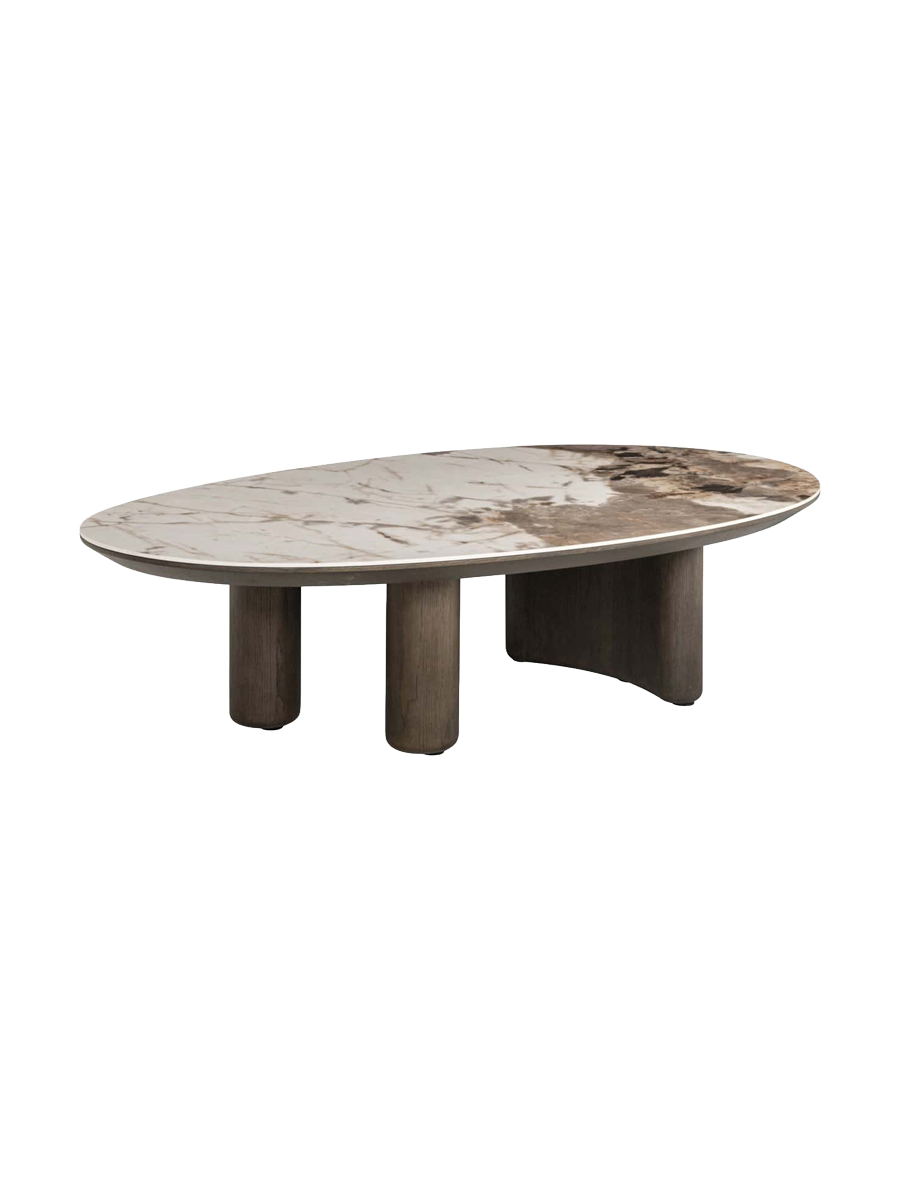 
Ovaler Design Couchtisch „Langford“ mit Keramik-Tischplatte