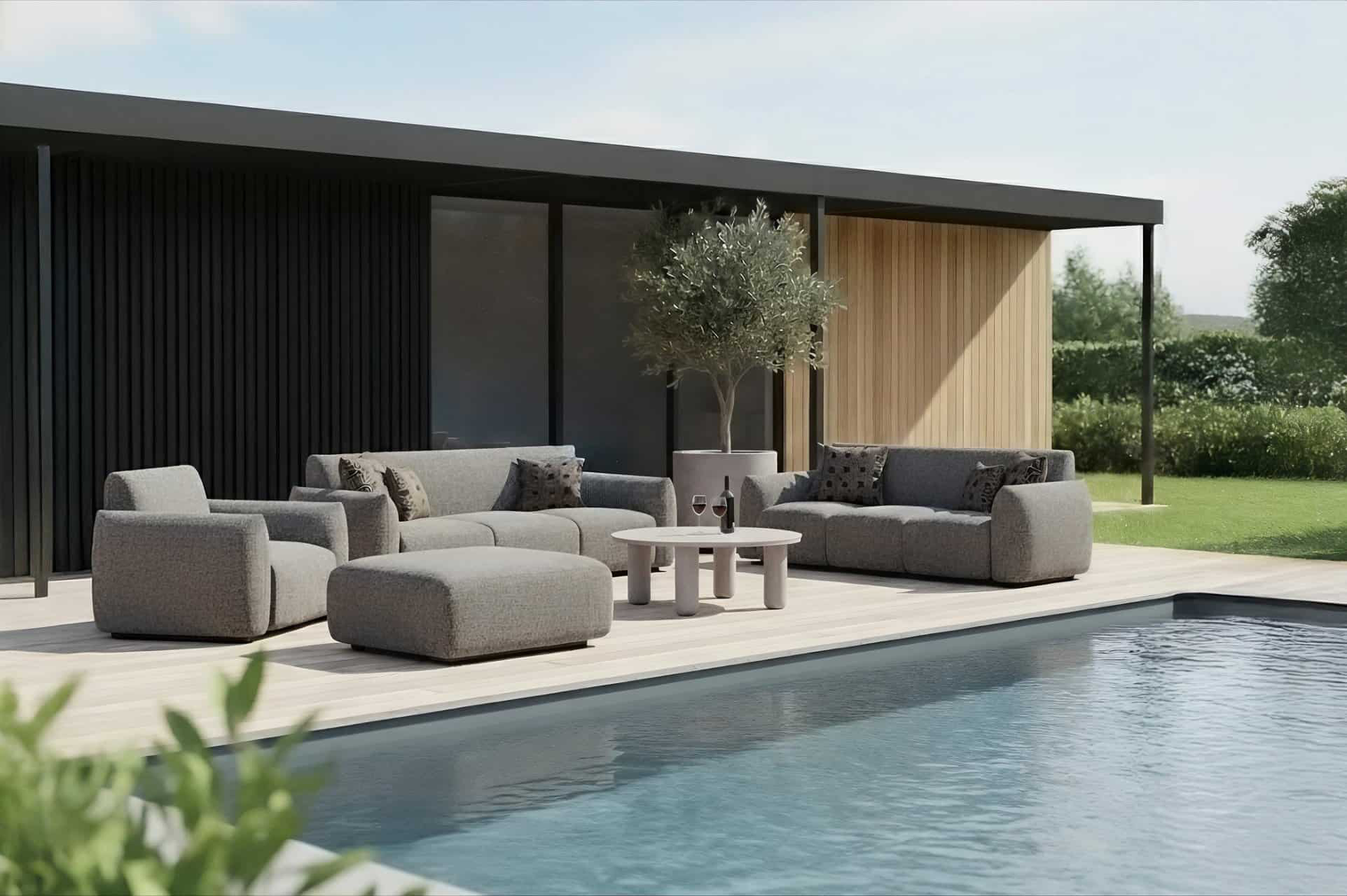 
Grand canapé d'extérieur 3 places haut de gamme « Dawson » - Grège