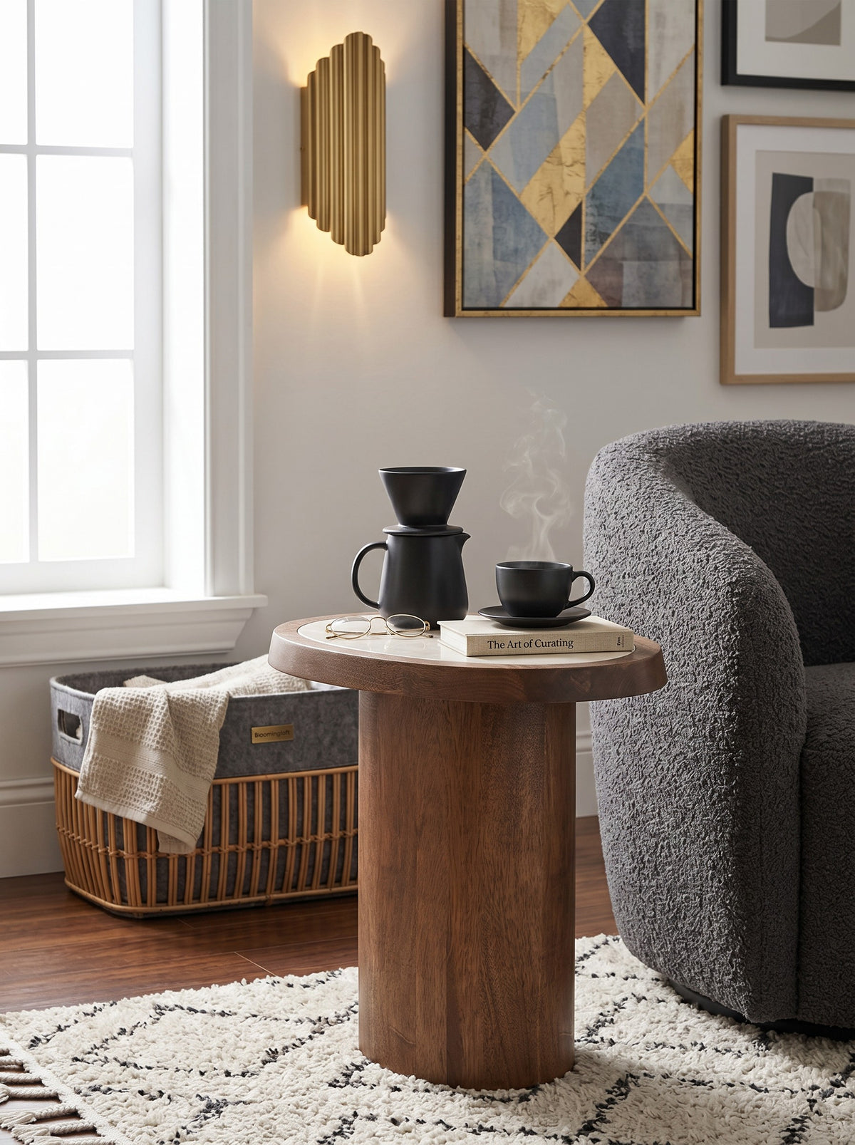 
Solid Design Side Table "Melrose" with Marble Tabletop