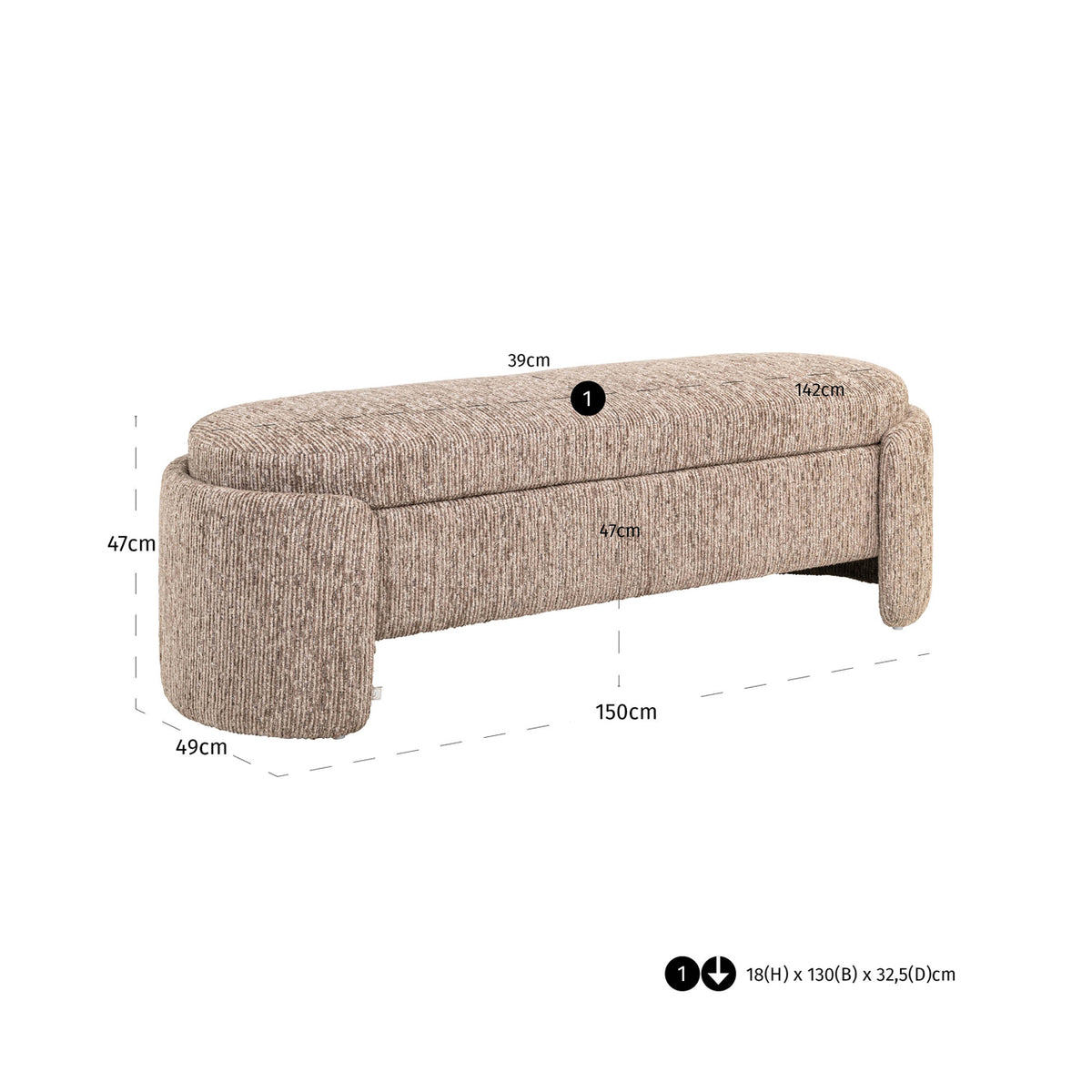 
Panca di design «Cupid», diverse dimensioni - 49 × 150 × 47 cm / Mocca Linear