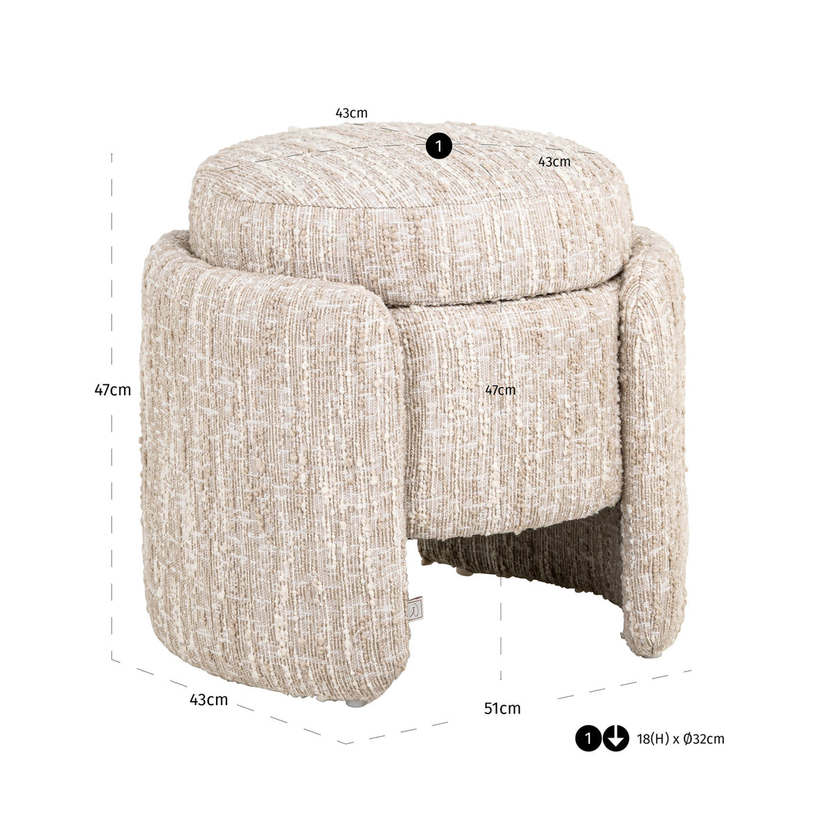 
Sgabello di design «Cupid» - Angora beige