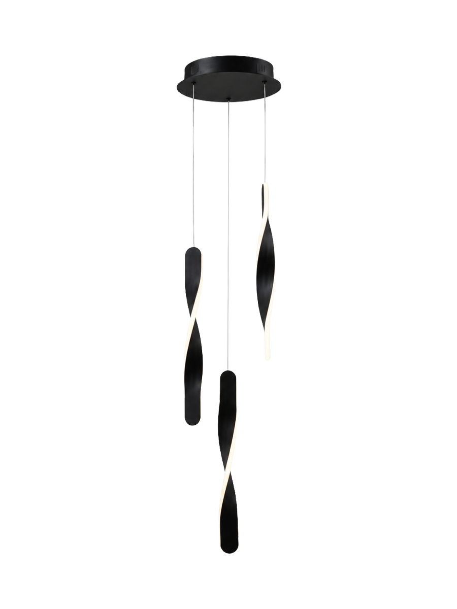 
LED designer pendant light “Twist”, 3-light - Black