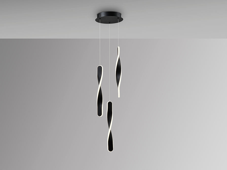 
Lampada a sospensione LED di design „Twist“, a 3 luci - Nero