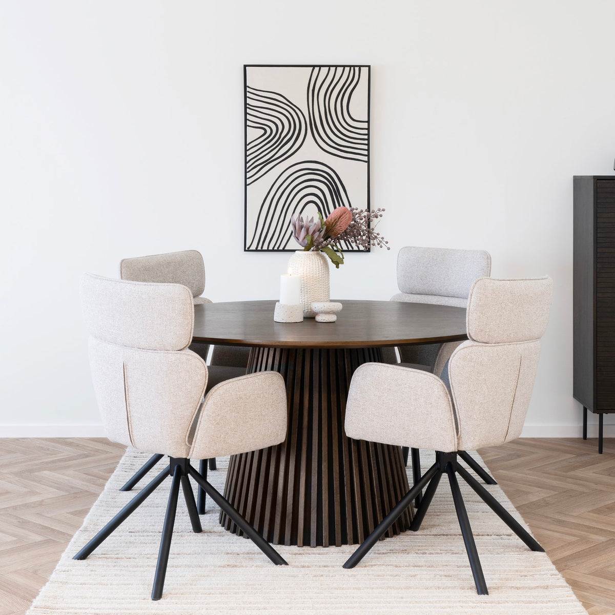 
Tavolo da pranzo rotondo di design „Osakka“ Ø 140 cm - Rovere Marrone scuro