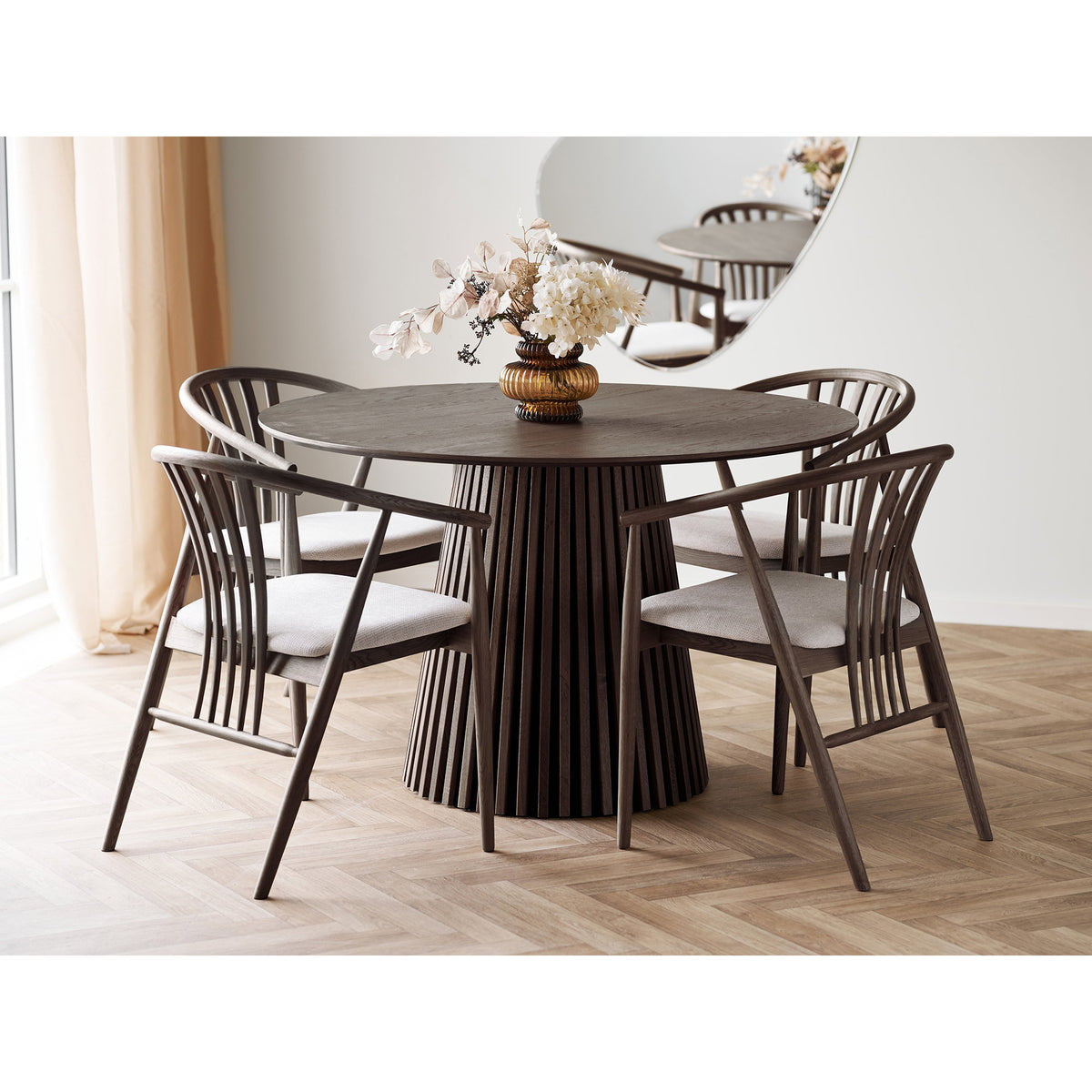 
Tavolo da pranzo rotondo di design „Osakka“ Ø 120 cm - Rovere Marrone scuro