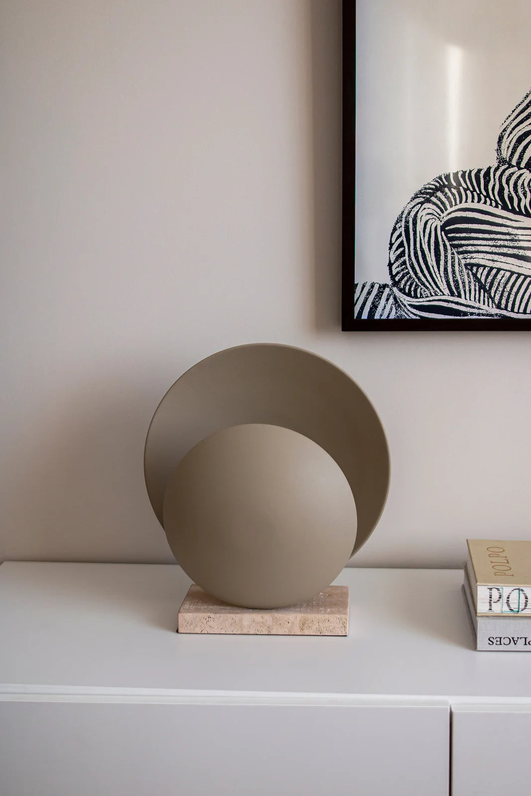 
"Orbit" designer table lamp with marble base - Beige