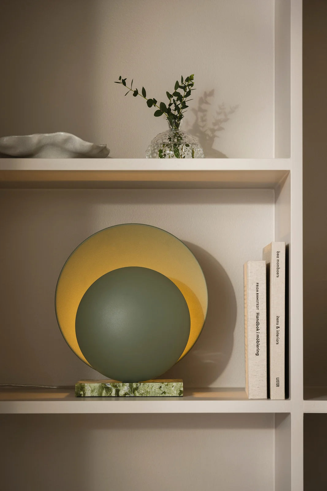
"Orbit" designer table lamp with marble base - Moss green