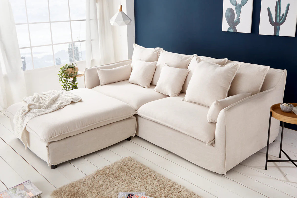 
Grand canapé design 3 places « Lord » avec housses amovibles - Lin Naturel