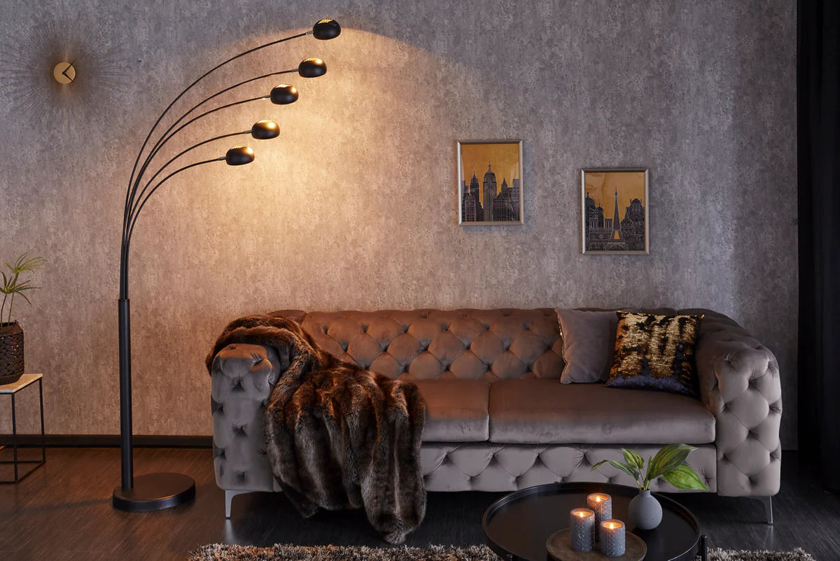 
Lampada da terra flessibile «Five Lights» con base in marmo - Nero