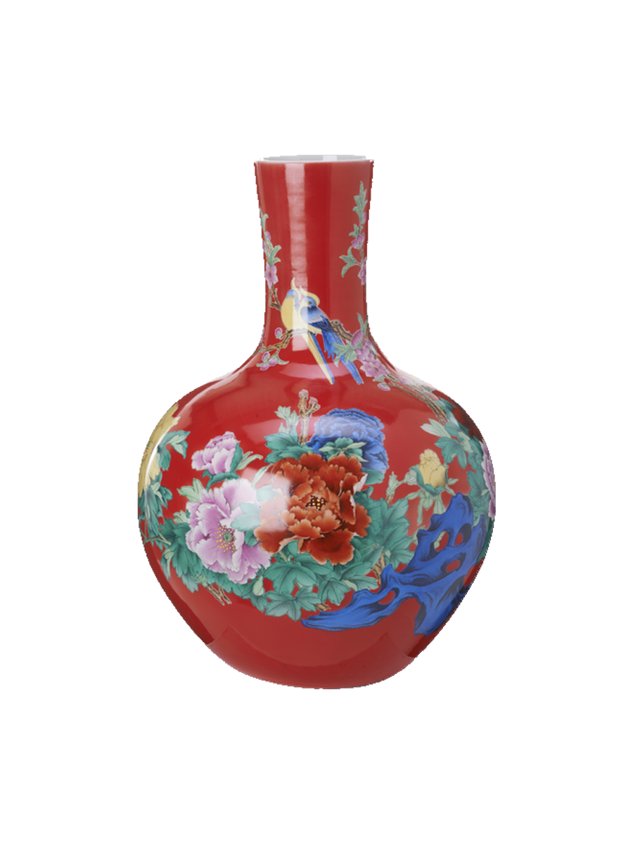 
Grosse Design Vase „Ball Body Birds“ - Rot