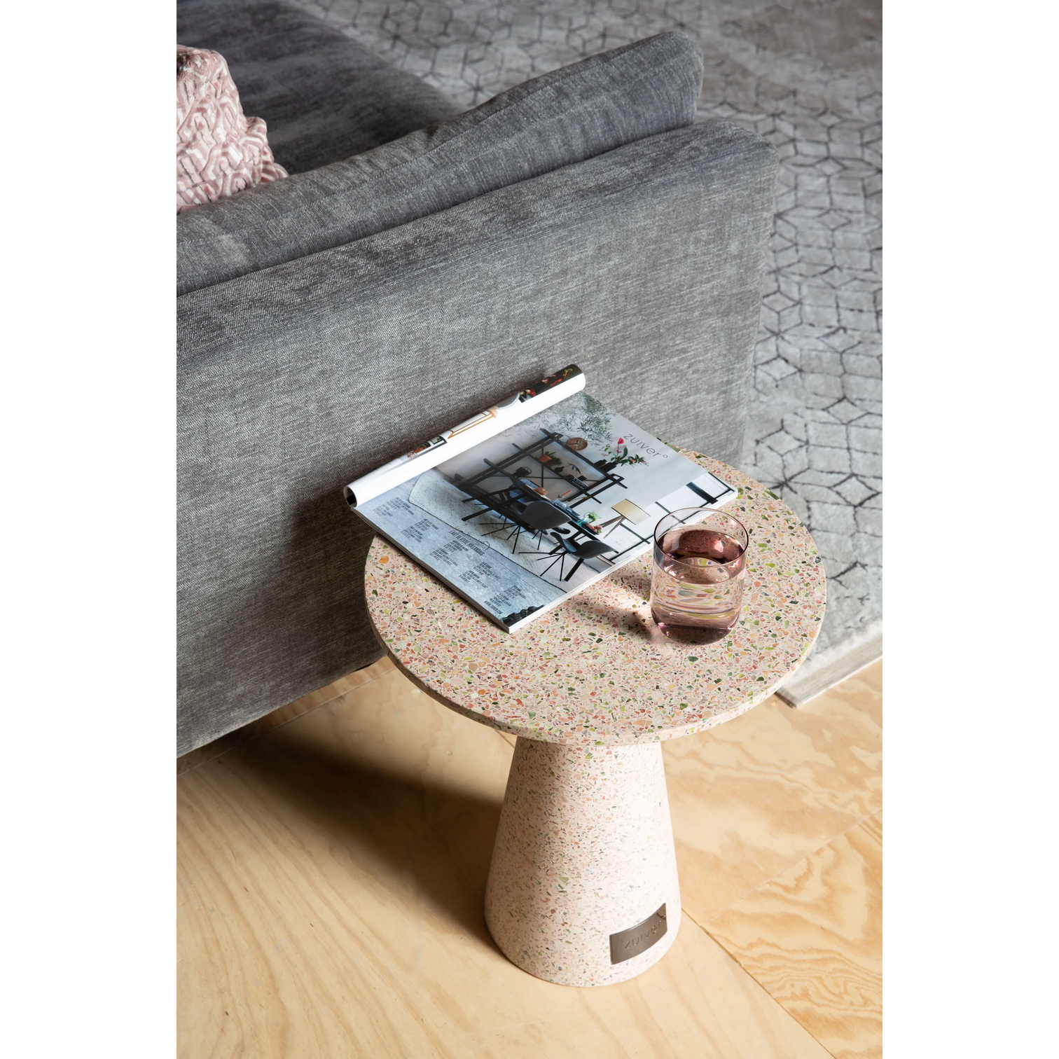 
In/Outdoor Design Side Table "Victoria" made of Terrazzo Stone - Pink