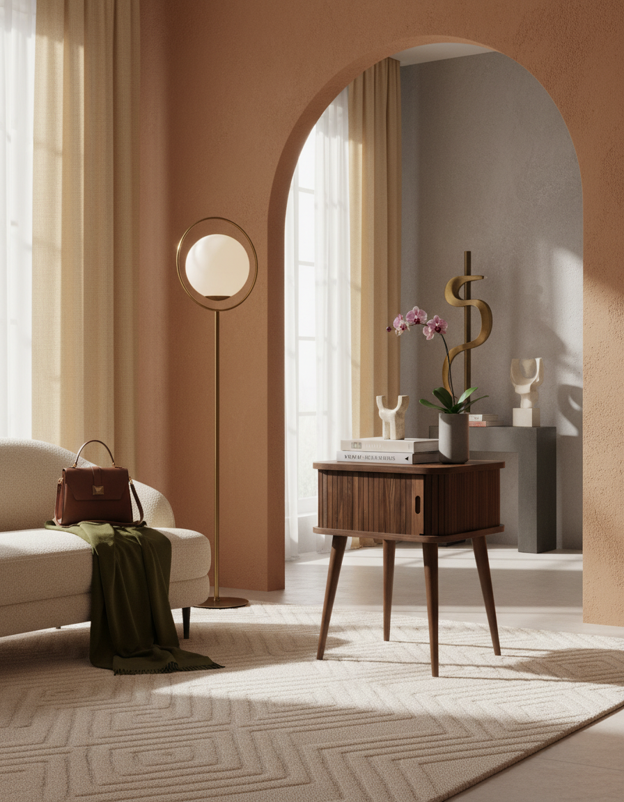 
"Barbier" designer side and bedside table - Nut tree