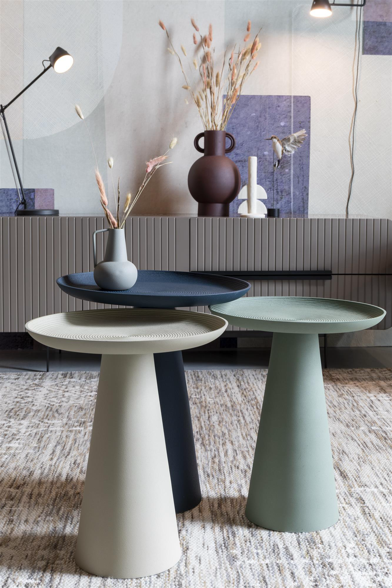 
Round Designer Side Table "Ringar", various sizes - Dark blue / Ø 39.5 x height 45.5 cm