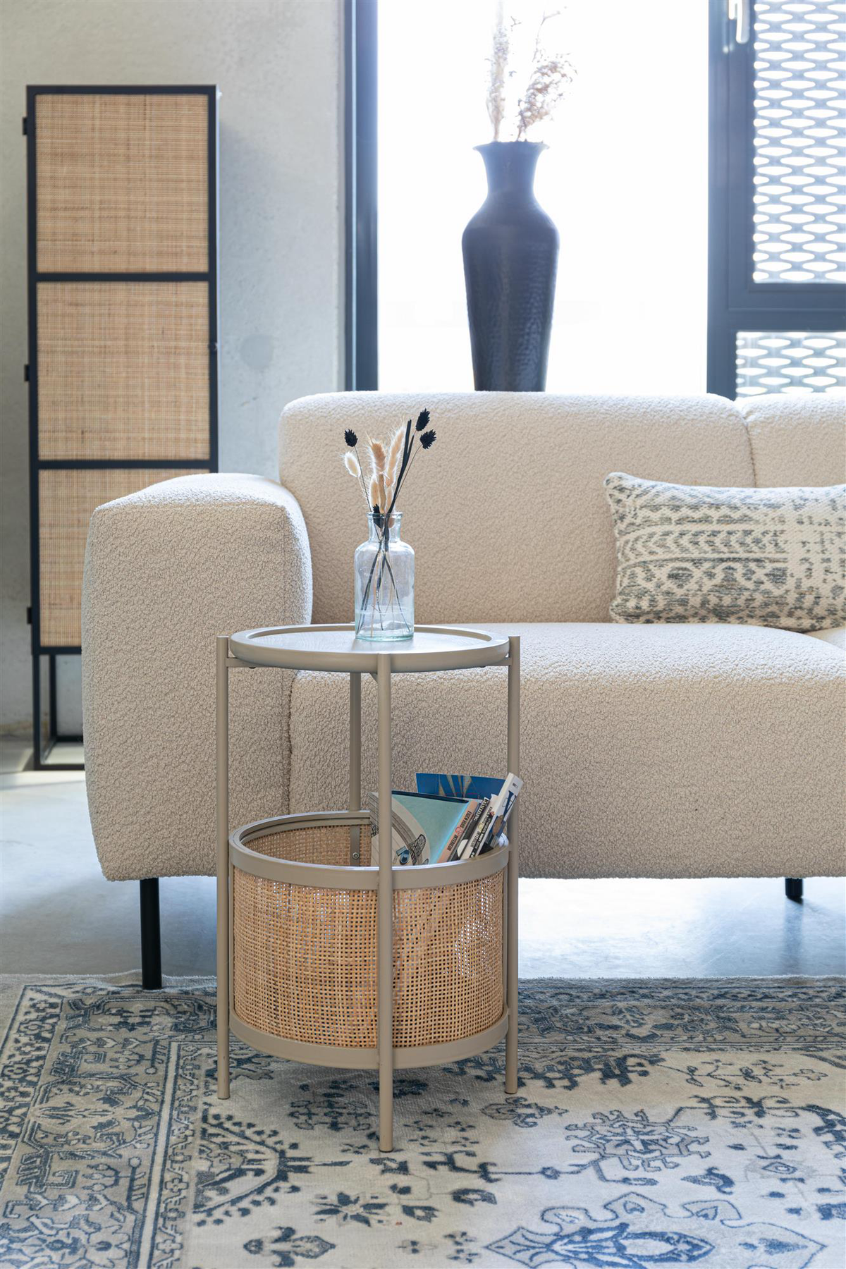 
Round Designer Side Table "Makoto" - Beige / Natural
