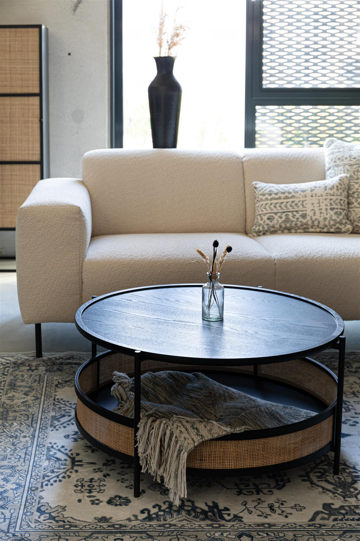 
Runder Design Couchtisch „Makoto“ Ø 80 cm - Schwarz / Natural
