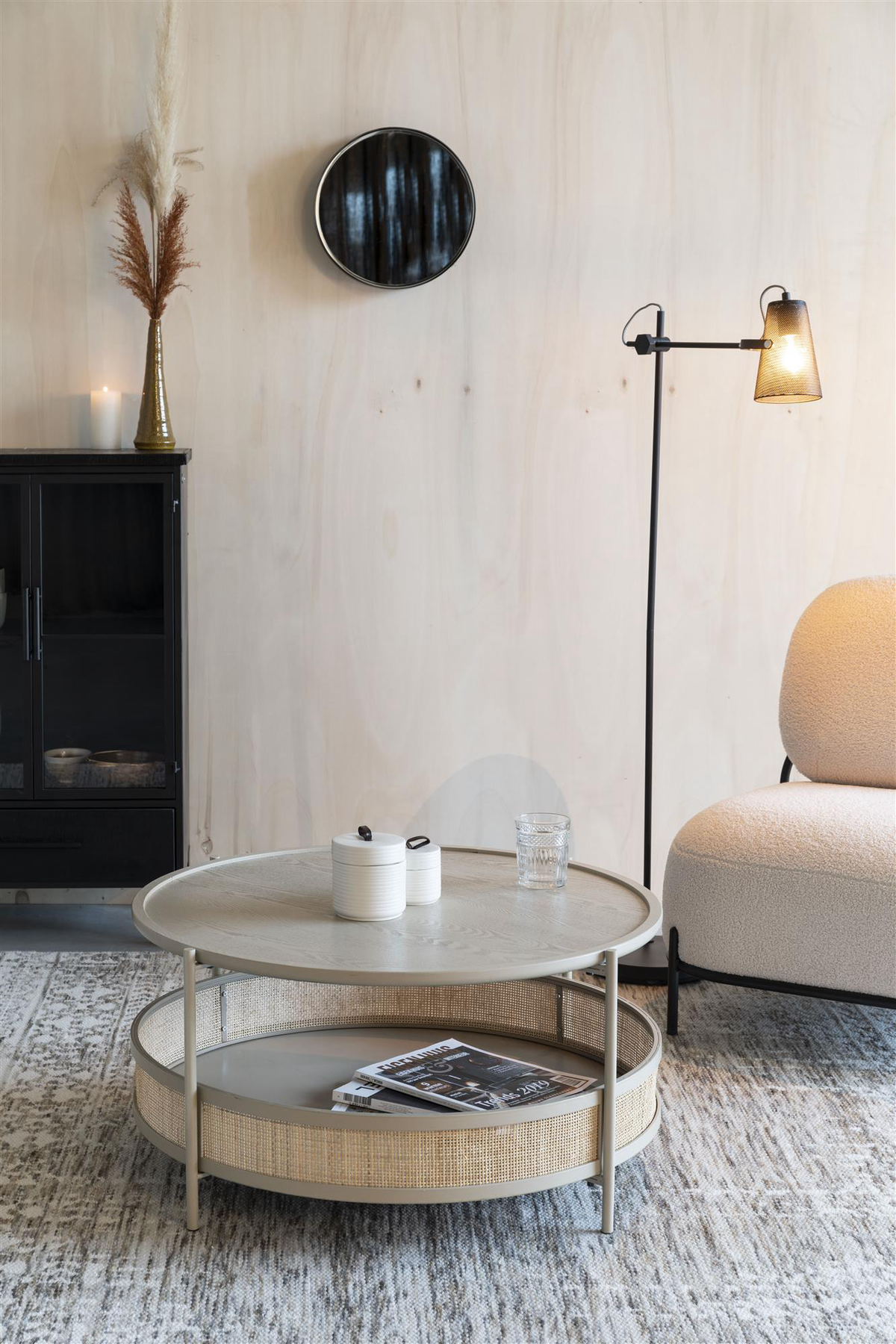 
Runder Design Couchtisch „Makoto“ Ø 80 cm - Beige / Natural