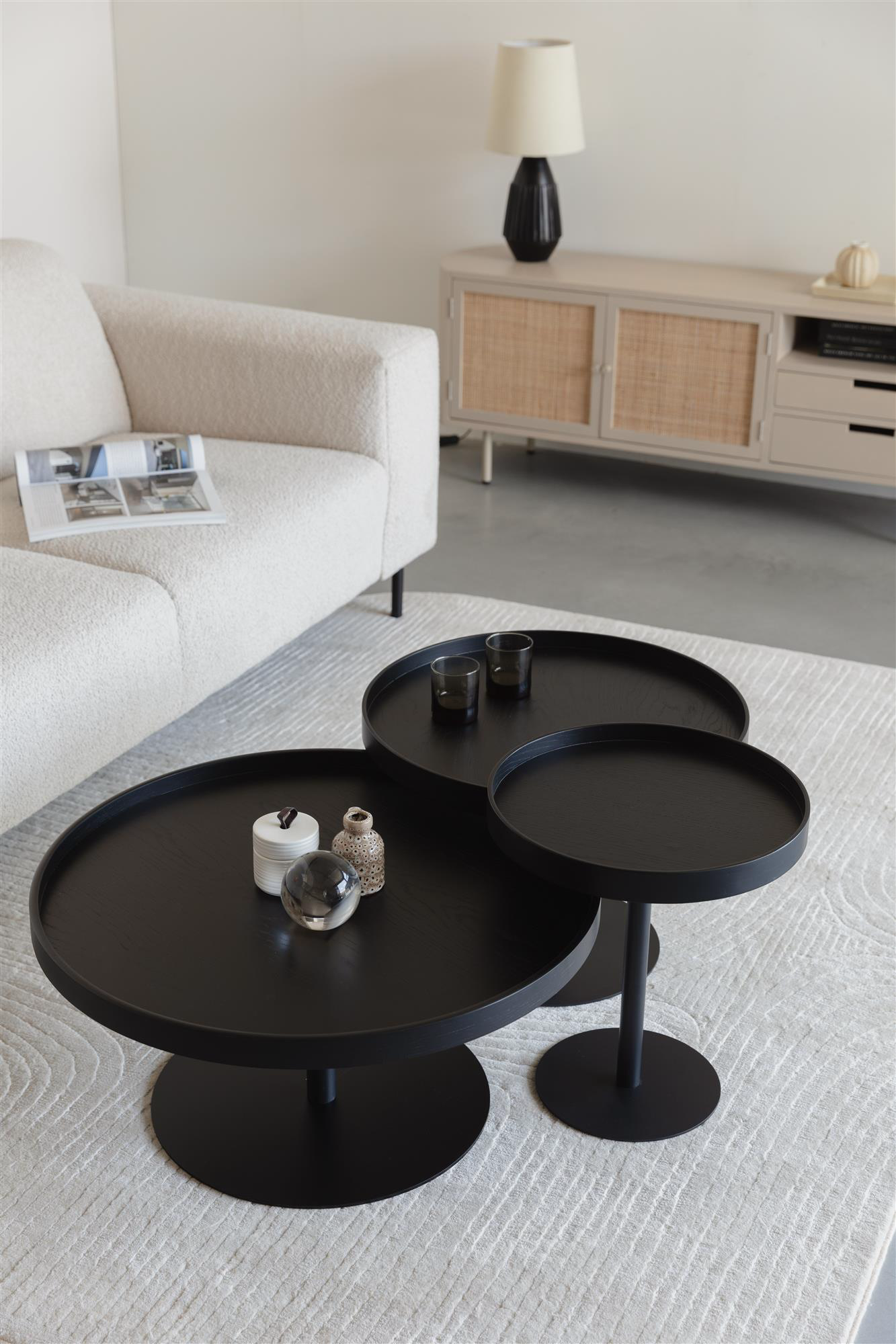 
Round Designer Side Table "Yuri", Various Sizes - Black / Ø 70 x Height 35 cm