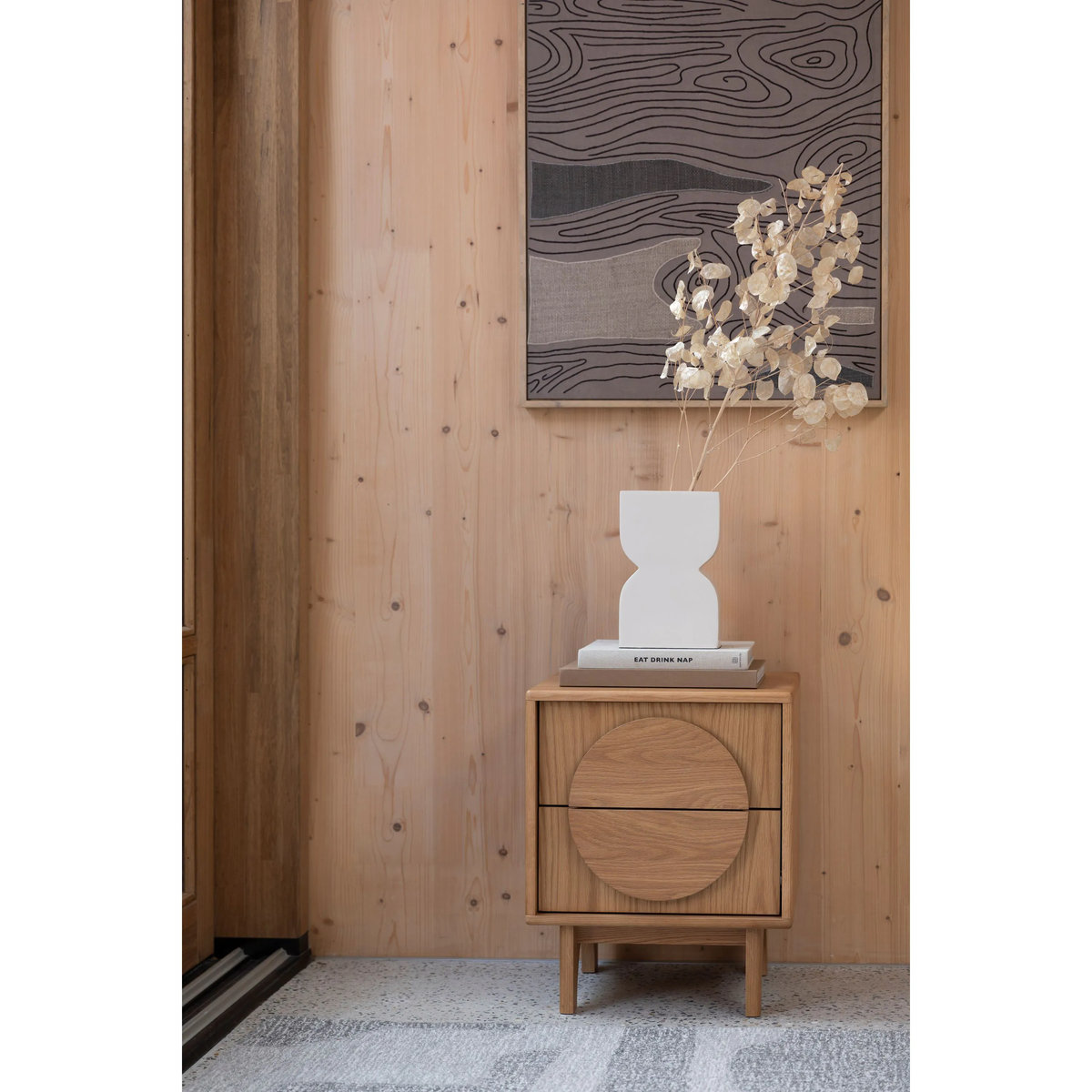 
Solid Wood Design Side Table & Nightstand "Groove" - Natural