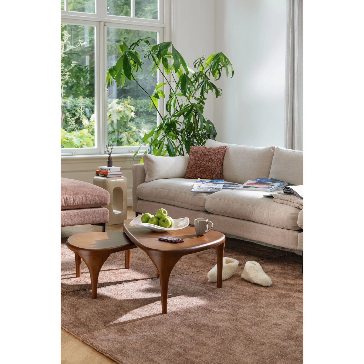 
Massivholz Design Couchtisch Set „Ilsa“ (2 Stück) - Nussbaum
