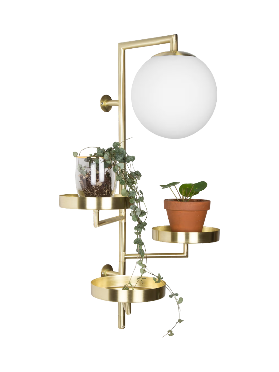 
Design Wandlampe und Eckregal „Astoria“ - Schwarz - Messing