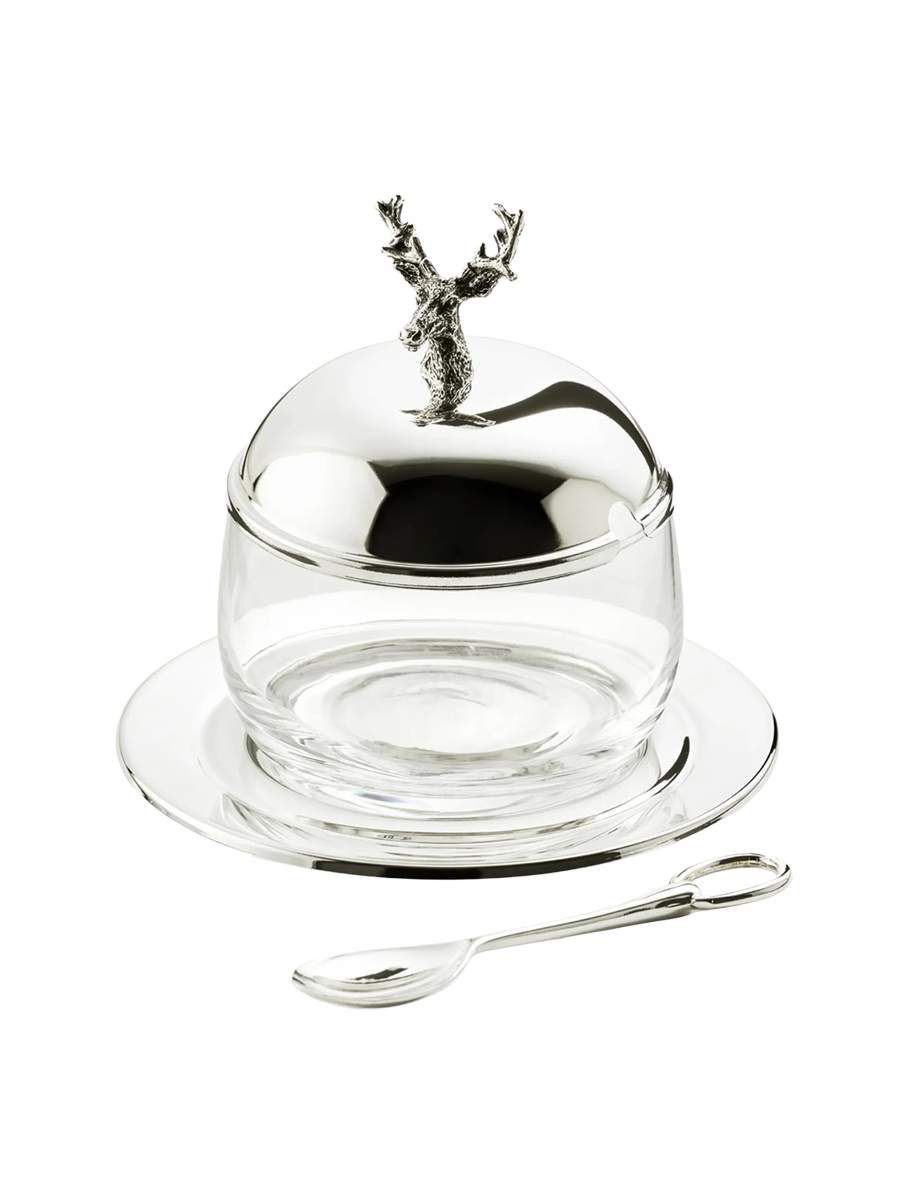 
Premium "Deer" Jam Jar with Coaster and Spoon - Elegantly Silver-Plated