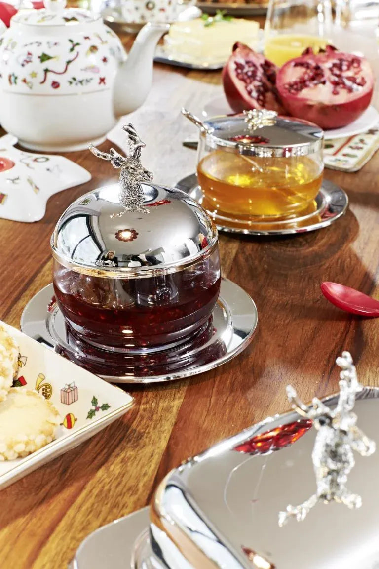 
Premium "Deer" Jam Jar with Coaster and Spoon - Elegantly Silver-Plated