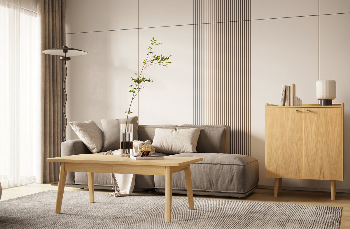 
Hochwertiger Couchtisch „Nice“ mit zwei Schubladen - Eiche Nussbau