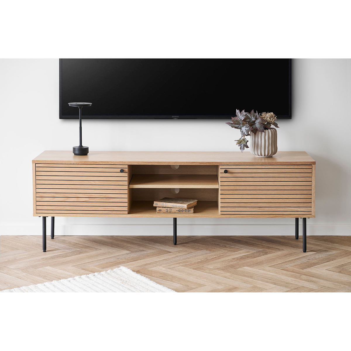 
Mobile basso di design «Nokia» a 2 ante - Rovere Naturale