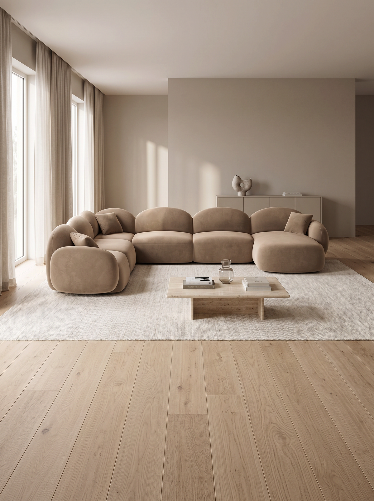 
7-Sitzer Design Panorama-Sofa „Varello XXL“ mit Samtbezug - Samtbezug Braun / Lange Seite links